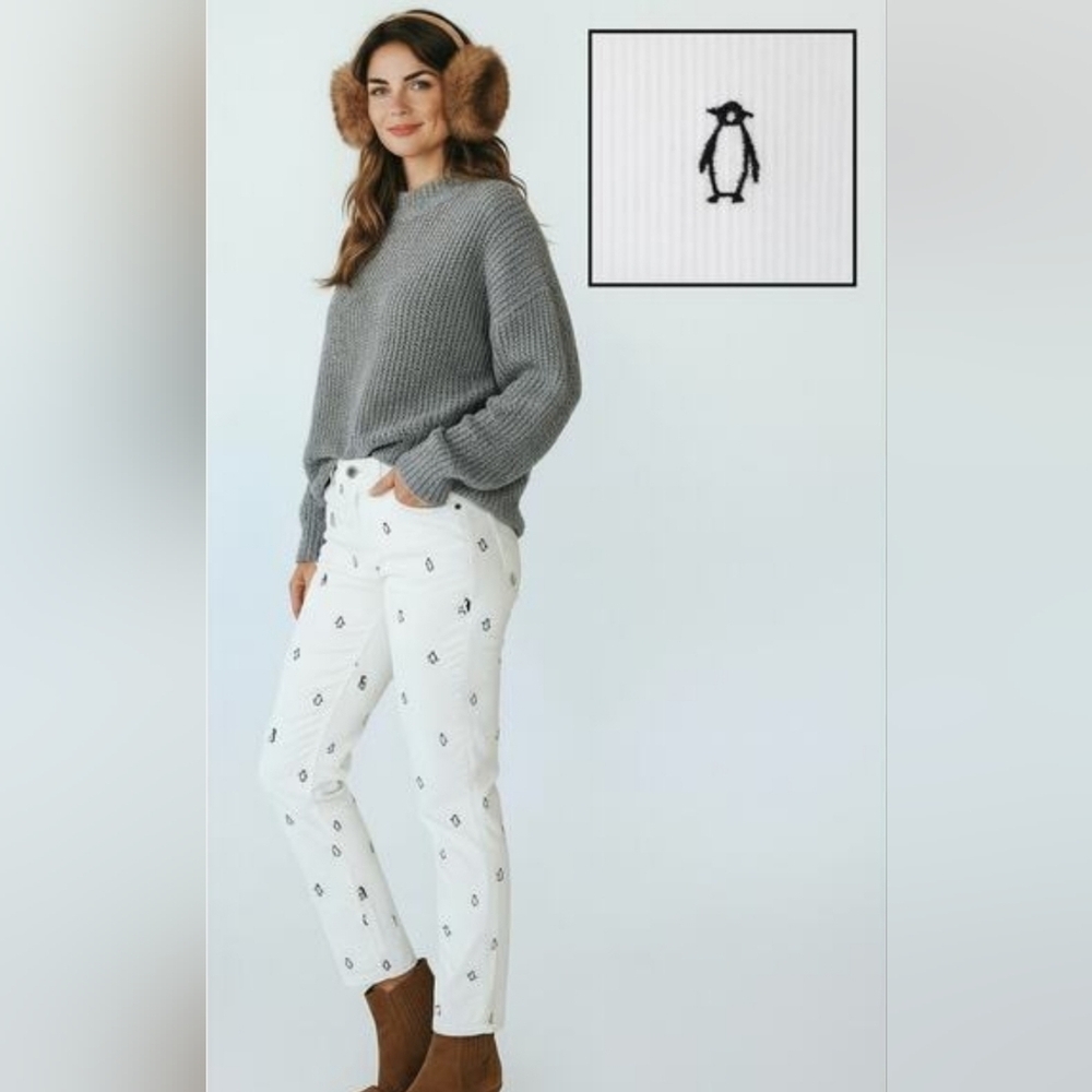 Talbots White Penguin Embr Corduroy Flawless 5 Pocket  Slim Ankle Pants, Size 6P